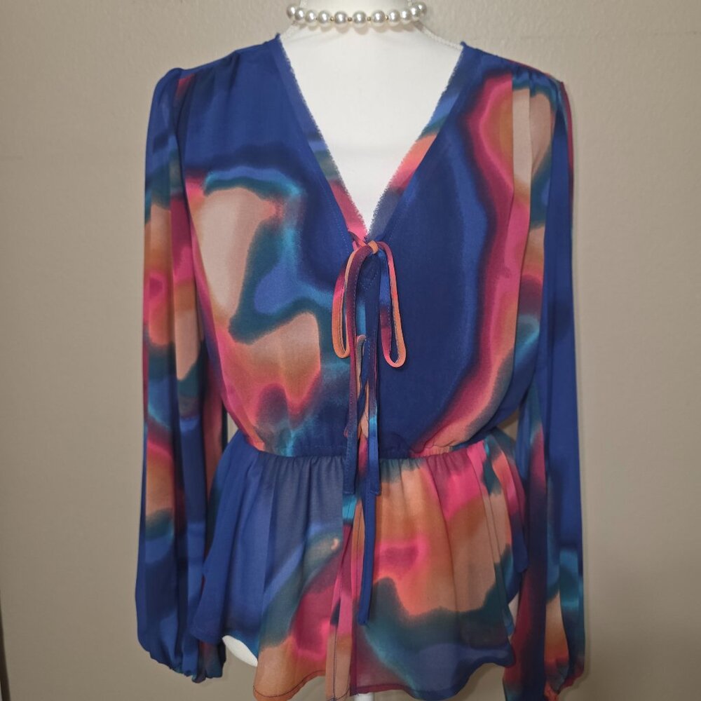 Nicole Miller Multicolor Abstract Chiffon Blouse – Size M
